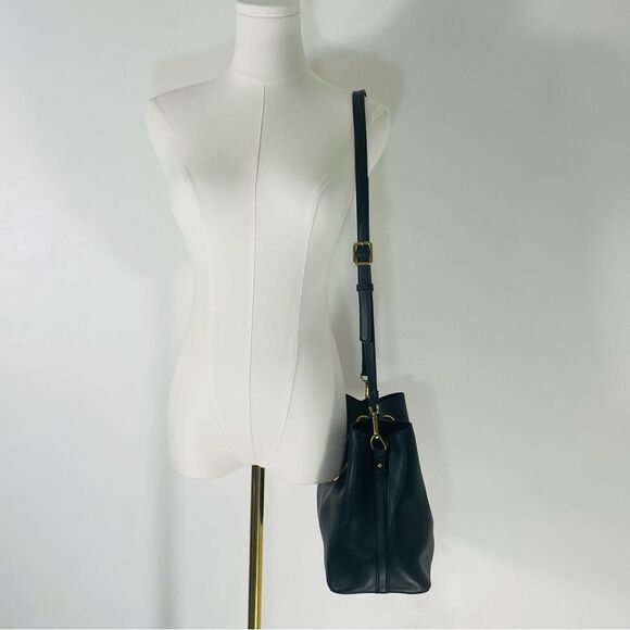 Nine West Soft Leather Black Handbag w Large Brass Gold Handles & Optional Strap - Picture 5 of 15